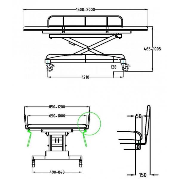 Adjustable brancard 150x80 cm