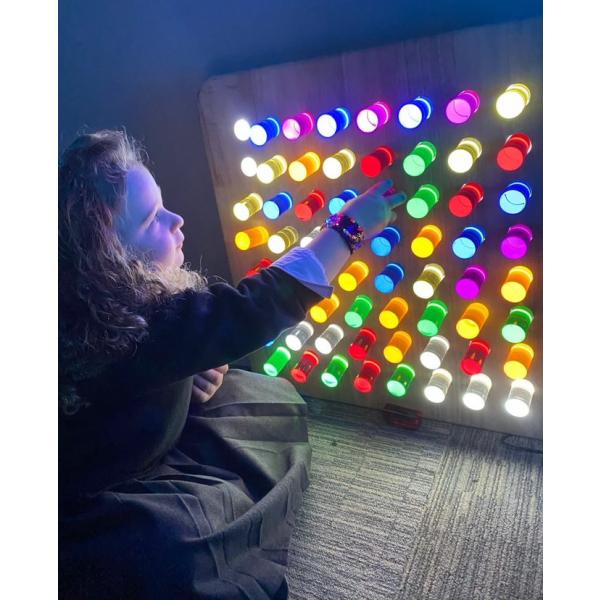 Wall hanging sensory light panel with coloured rods